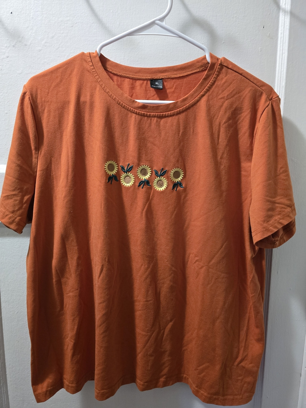 Women's Orange Sunflower Embroidered Graphic Tee